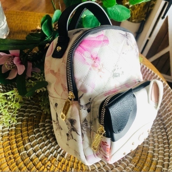 Betsey Johnson Puppy Dog Mini Backpack Floral Quilted Faux Leather NWT main image 6